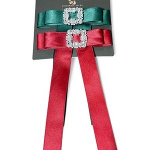 Sincerely Jules Holiday Bow Hair Clips Set of 2 – Red & Green Rhinestone